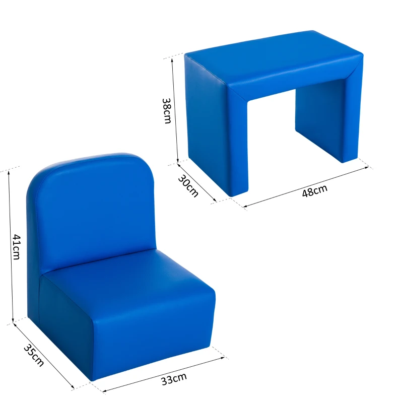 HOMCOM 2-in-1-Kindersofa Tisch und Stuhl Set multifunktionaler für Kinder Kindercouch Kindersessel Minisofa Minisessel Kinderzimmer für Kinder von 3 bis 9 Jahre Blau