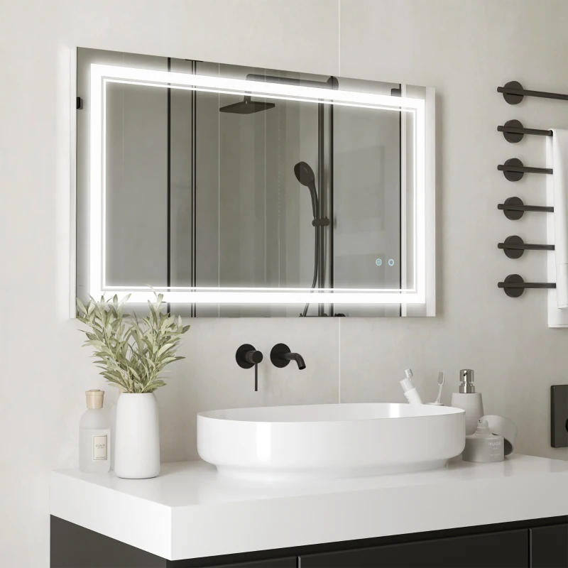 kleankin Espejo de Baño con Luz LED con Interruptor Táctil Color de Luz Ajustable y Función de Memoria 100x60 cm Plata
