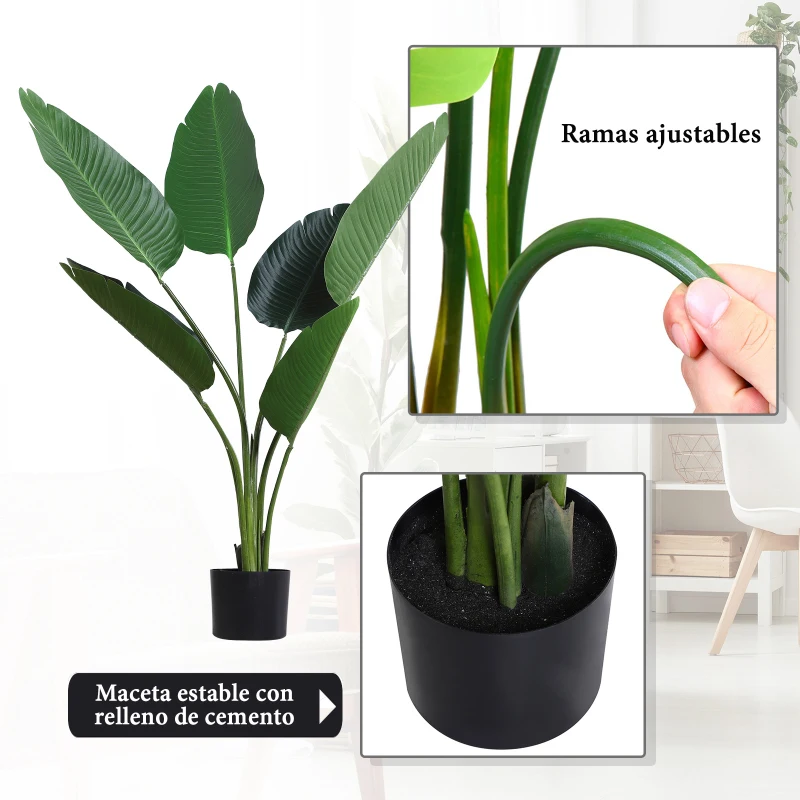 Outsunny Planta de Decoración Artificial de Palma Árbol Realista con Maceta 7 Hojas para Interior Ø15x120 cm Verde