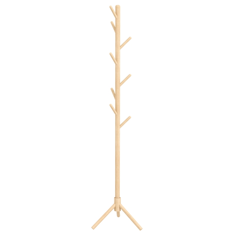 HOMCOM Perchero de Pie de Madera Forma de Árbol con 8 Ganchos para Colgar Ropa Bolsos en Pasillo Entrada 40x40x165 cm Natural