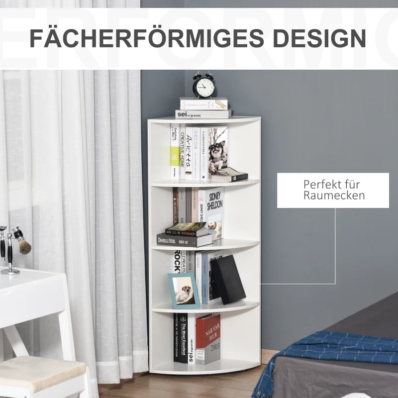 HOMCOM Eckregal Standregal Bücherregal Dekoregal Blumenregal Holzregal fächerförmig 4 Fächer Weiß 39,5 x 39,5 x 120 cm