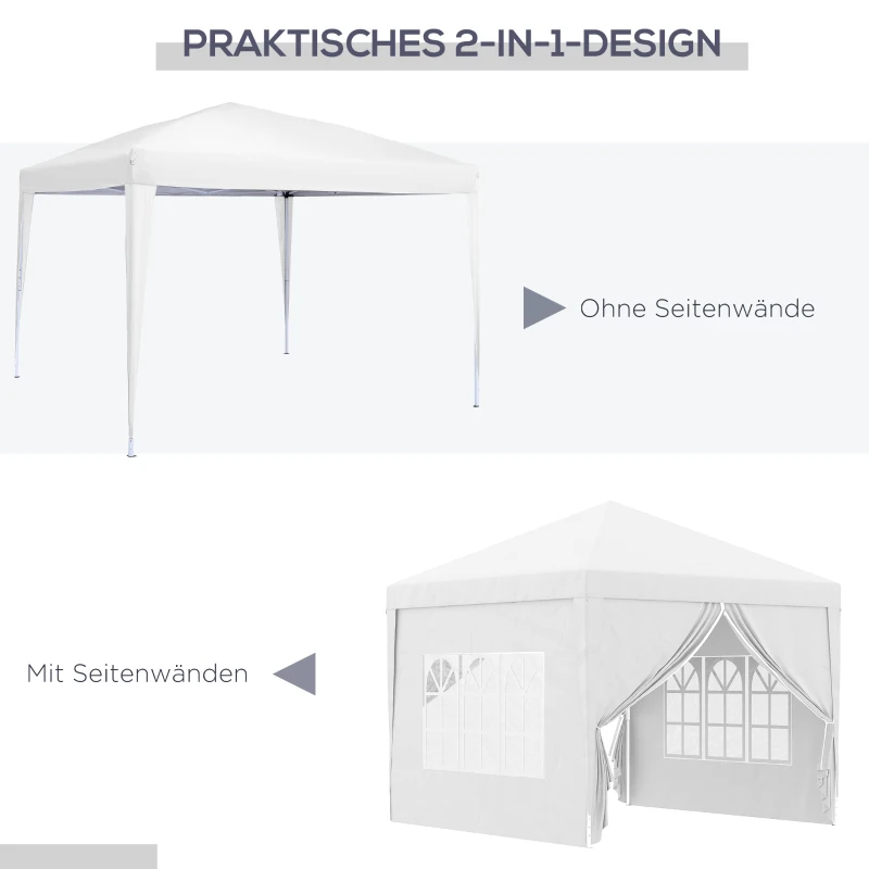 Outsunny 3 x 3 m Pavillon mit 4 Seitenwänden, Fenster, Festzelt mit UV-Schutz, Gartenzelt inkl. Tragetasche, Stahl, Weiß
