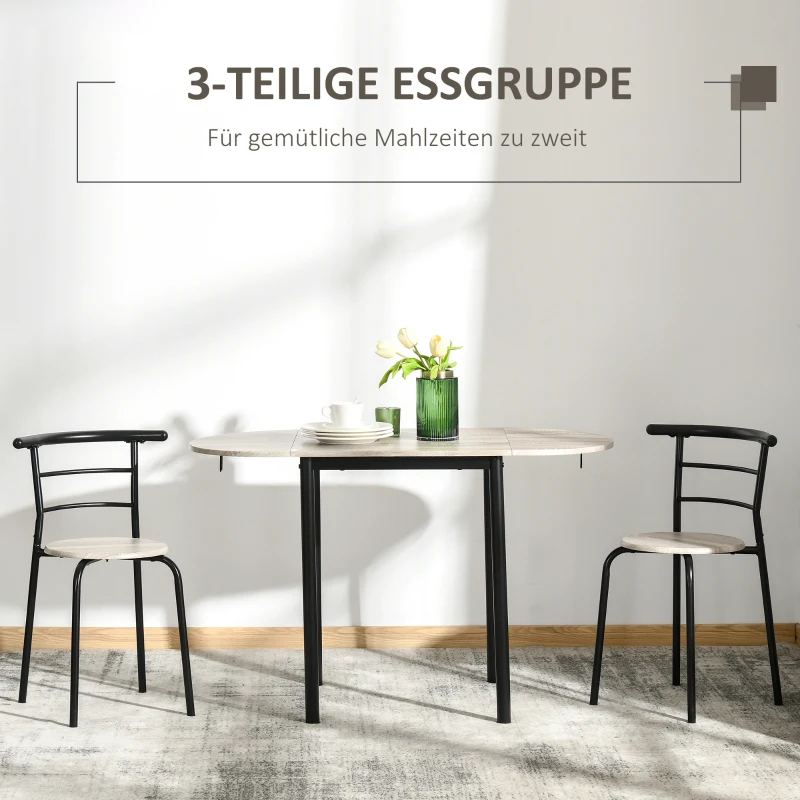 HOMCOM 3-teilige Sitzgruppe, ovaler Tisch mit zwei Stühlen 120 x 60 x 75 cm, Schwarz + Natur