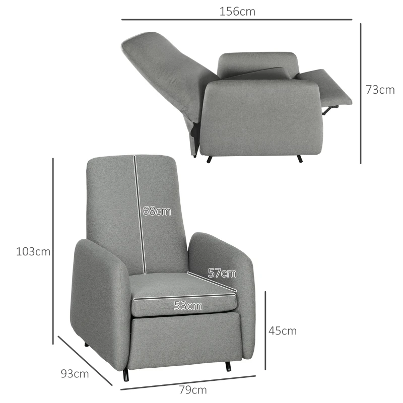 HOMCOM 150° Manually Reclining Chair, with Footrest - Grey