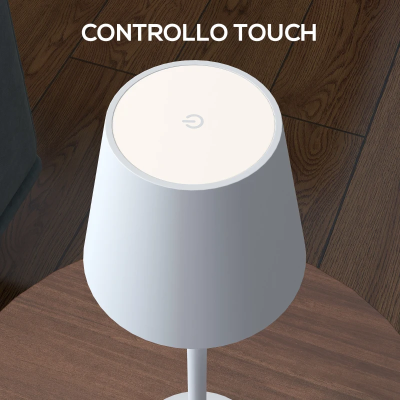 HOMCOM Lampada da Tavolo Portatile in Acrilico e Metallo da 3600mAh con Cavo di Ricarica, Ø11.2x36.5 cm, Grigio