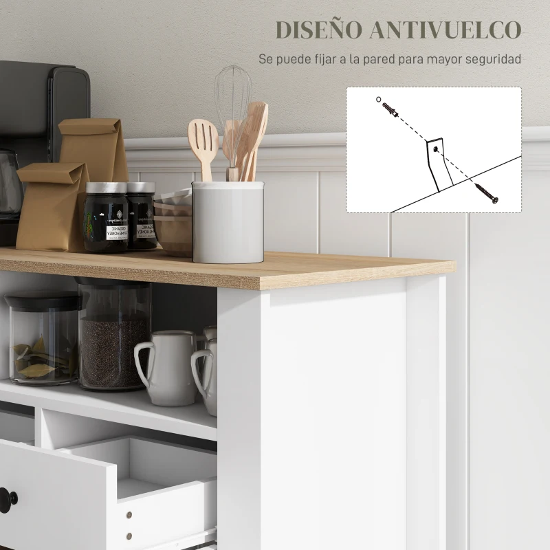 HOMCOM Aparador de Cocina Mesa para Televisores de 50 Pulgadas con 3 Cajones 2 Puertas 120x38x81,5 cm Blanco