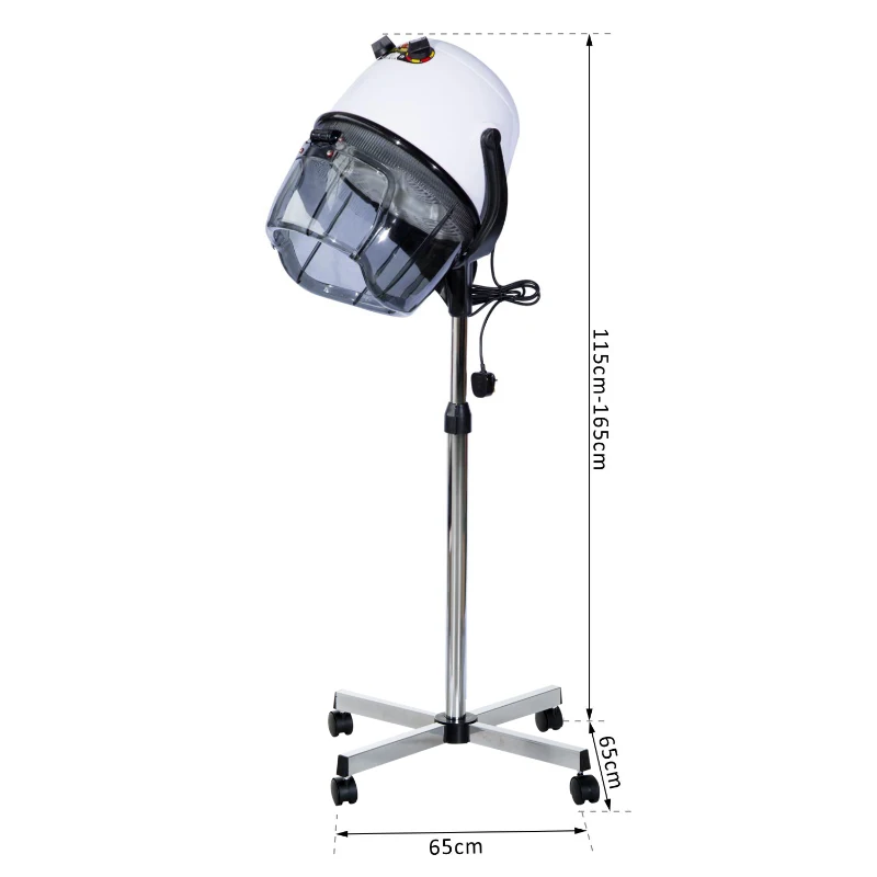 HOMCOM Sèche-cheveux professionnel sur pied casque séchoir pro. 1180 W grand confort hauteur réglable minuterie 60 min. 65L x 65l x 115-165H cm blanc noir