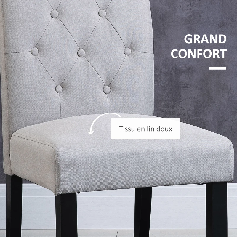 HOMCOM Lot de 2 chaises de Salle à Manger Chaise de cuicine Grand Confort Pieds en Bois Lin 47 x 61 x 101 cm