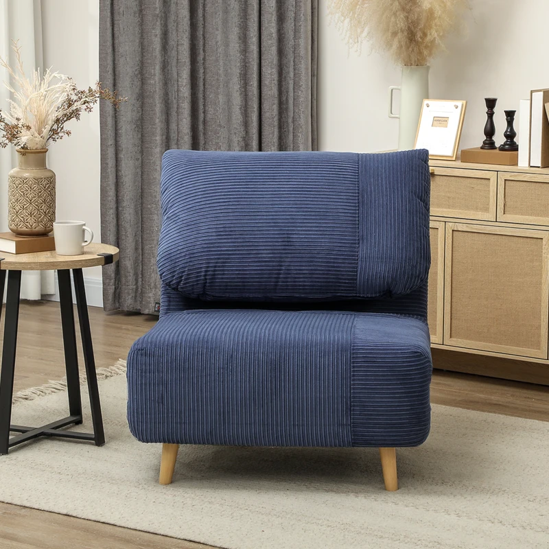 HOMCOM 2-in-1 Slaapstoel en Gastenbed met Verstelbare Hoofdsteun in Corduroy Look, 82 cm x 89 cm x 83 cm, Blauw(m-7)