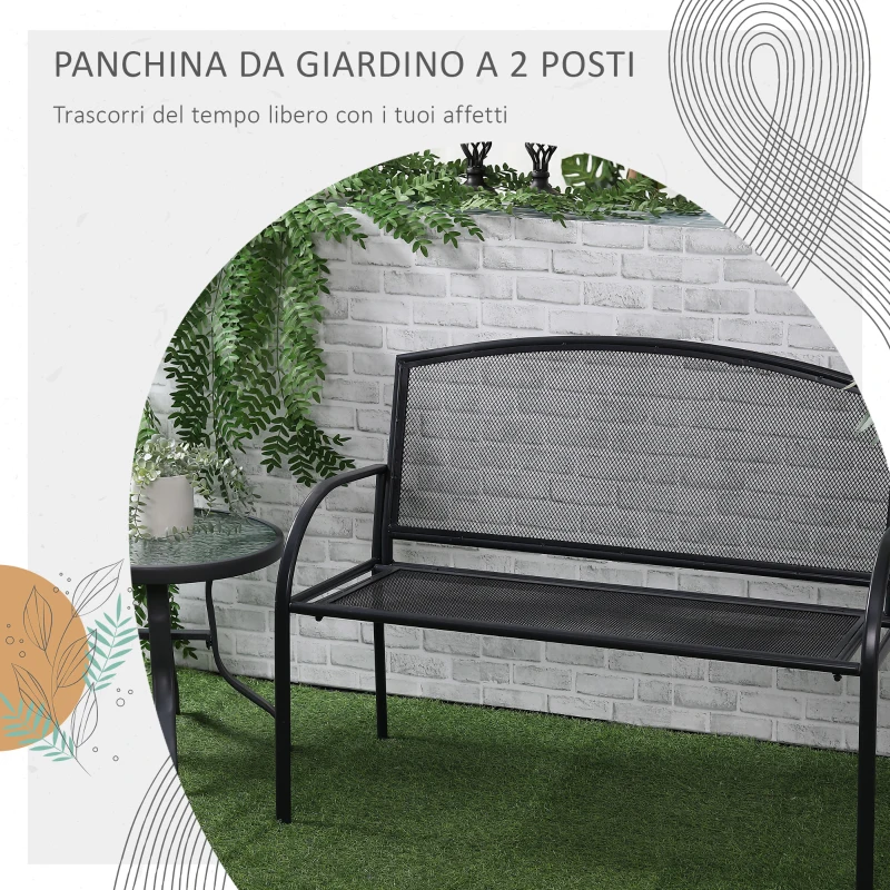 Outsunny Panchina da Giardino 2 Posti in Acciaio con Braccioli, 110.5x53.5x89cm, Grigio