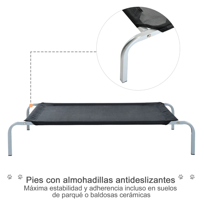 PawHut Cama Elevada para Mascota Cama Perro para Dormir Viajar Exterior Transpirable y Desmontable Tejido Texteline y Marco Acero 89x58x20cm