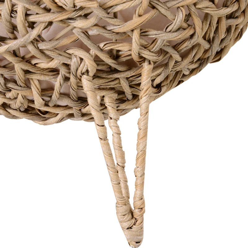 PawHut Cama Cueva de Ratán para Gatos o Mascotas Pequeña con Base Trípode Cojín de Felpa y Algodón Suave Diseño Elevado Estable Φ52x58 cm Madera Natural