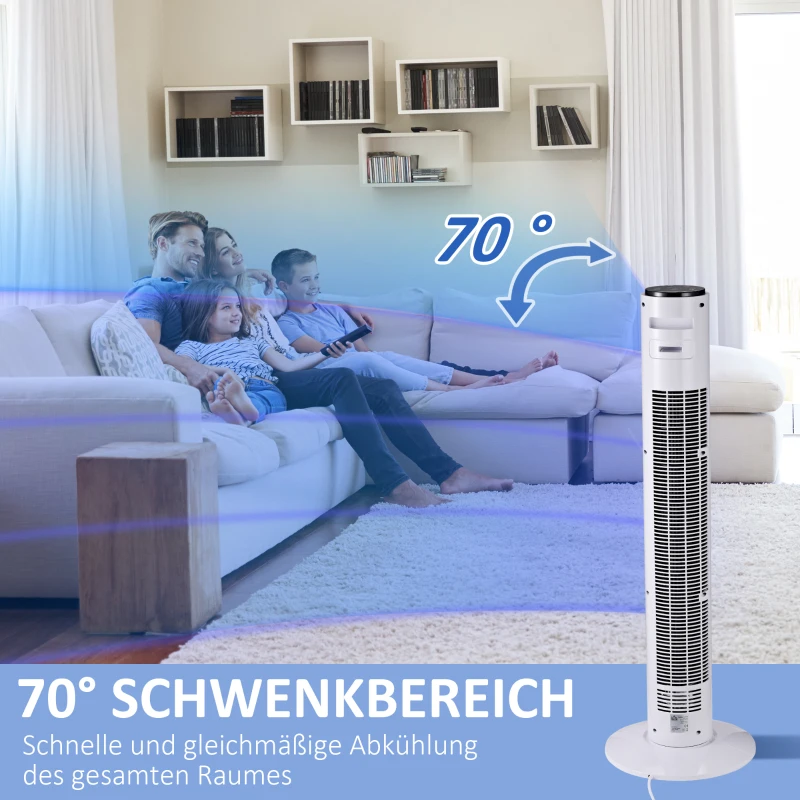 HOMCOM Turmventilator mit Fernbedienung 70° oszillierender 96 cm Standventilator Säulenventilator 45 W mit 3 ModiTimer Weiß+Schwarz