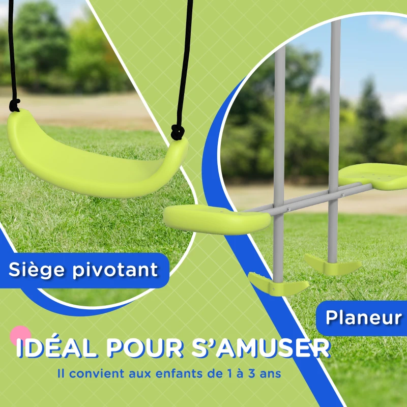 Outsunny Balançoire 2 agrès portique avec 1 balançoire et face à face 255 x 160 x 180 cm charge max. 135 kg vert gris