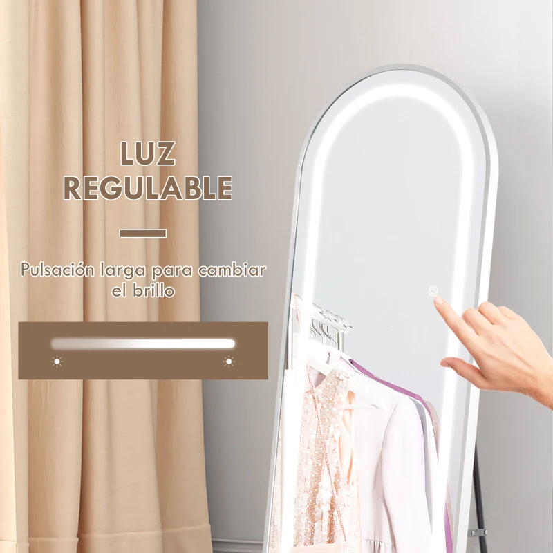 HOMCOM Espejo de Cuerpo Entero con Luces LED 150x40 cm Marco de Aleación de Aluminio Iluminación de 3 Colores Plata