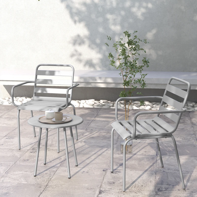 Outsunny 3teiliges Bistro-Set Balkonbistro-Set 2er-Bistroset, klappbar, modernes Desing, 51 x 58 x 78 cm, Hellgrau