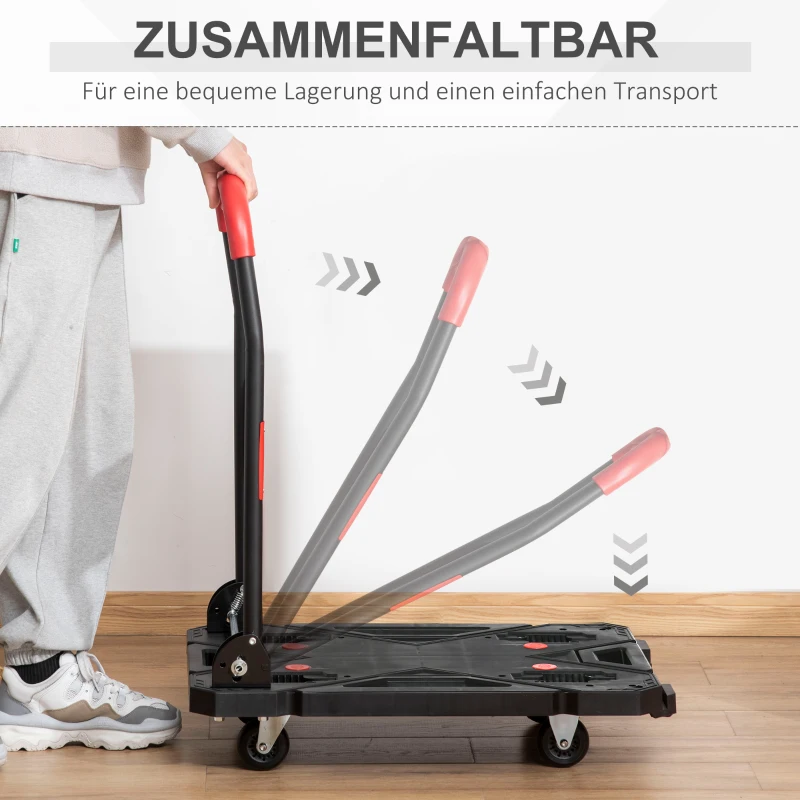 DURHAND Transportwagen, Sackkarre, klappbar, 150 kg belastbar, Stahl, 70 cm x 52,5 cm x 90 cm, Schwarz + Rot