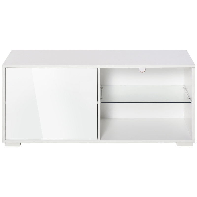 HOMCOM High Gloss TV Stand Storage Cabinet with 2 Shelves for Living Room Home Furniture White