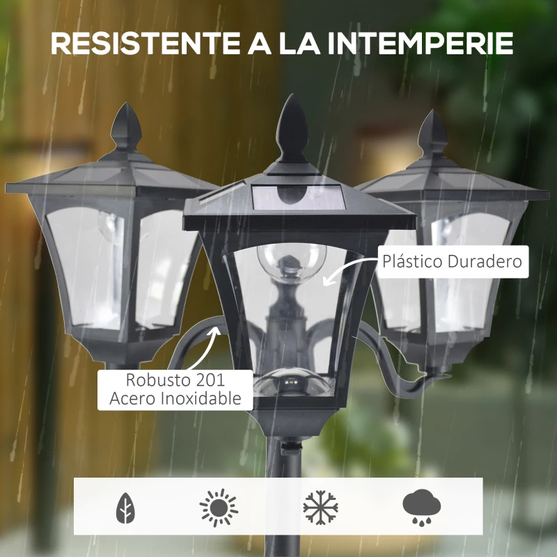 Outsunny Conjunto de 2 Farolas Solares de Exterior con 3 Luces LED Impermeable IP44 para Camino Terraza 51,5x47x182,5 cm Negro