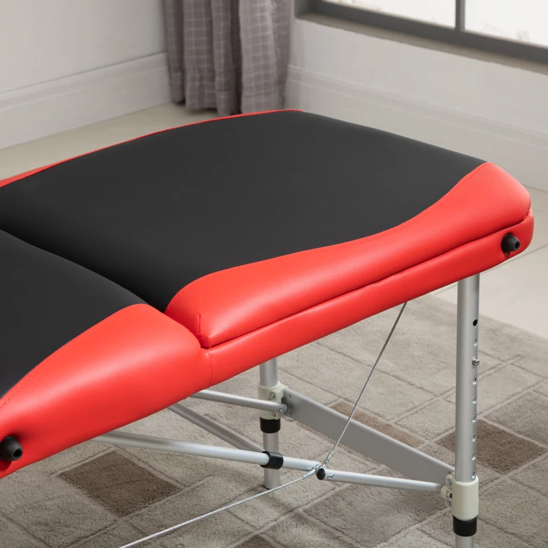 HOMCOM Lettino da Massaggio Pieghevole ad Altezza Regolabile, Lettino Professionale per Massaggi in Alluminio e Plastica, 215x81x61-84 cm, Nero e Rosso