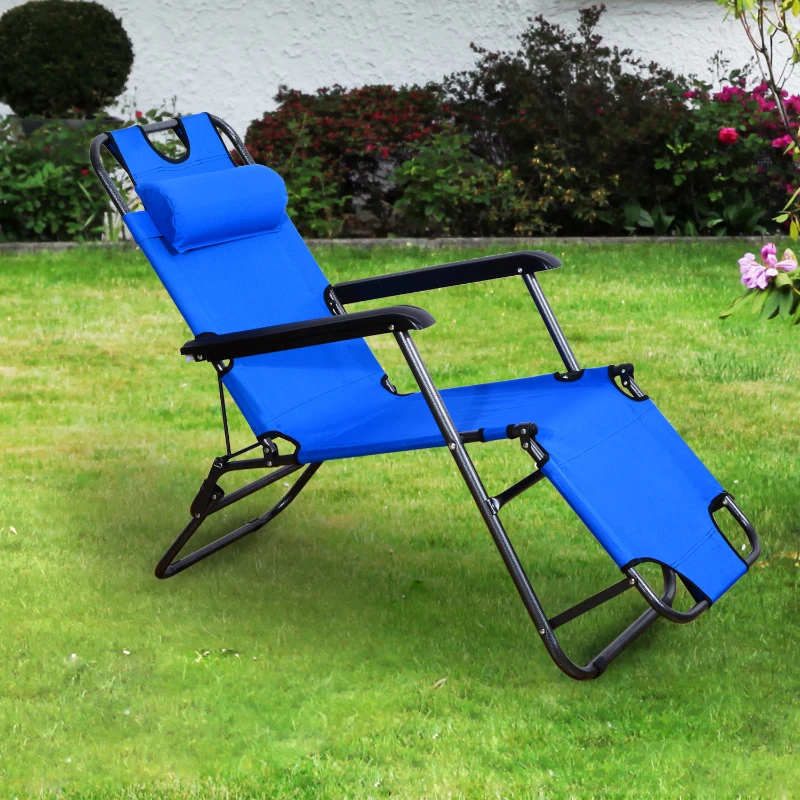 Outsunny Sonnenliege mit Kissen, Klappbare Strandliege, 2-Stufige Gartenliege , 2-in-1 Relaxliege, Metall + Oxfordstoff, Blau 118 x 60 x 80 cm