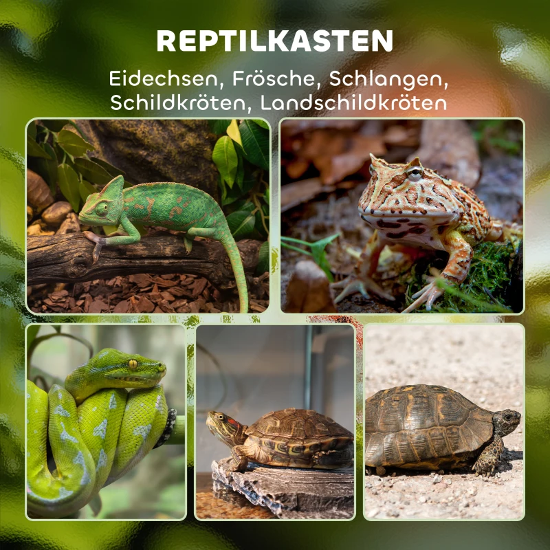 PawHut Terrarium, Glasgehäuse, verriegelbar, Kabelmanagement, 45x45x60cm, Schwarz