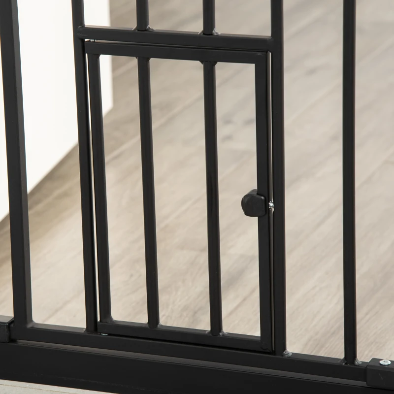 PawHut Barrera de Seguridad Extensible con Puerta Pequeño Cierre Automático y Sistema de Doble Bloqueo 74-80x76,2 cm Negro