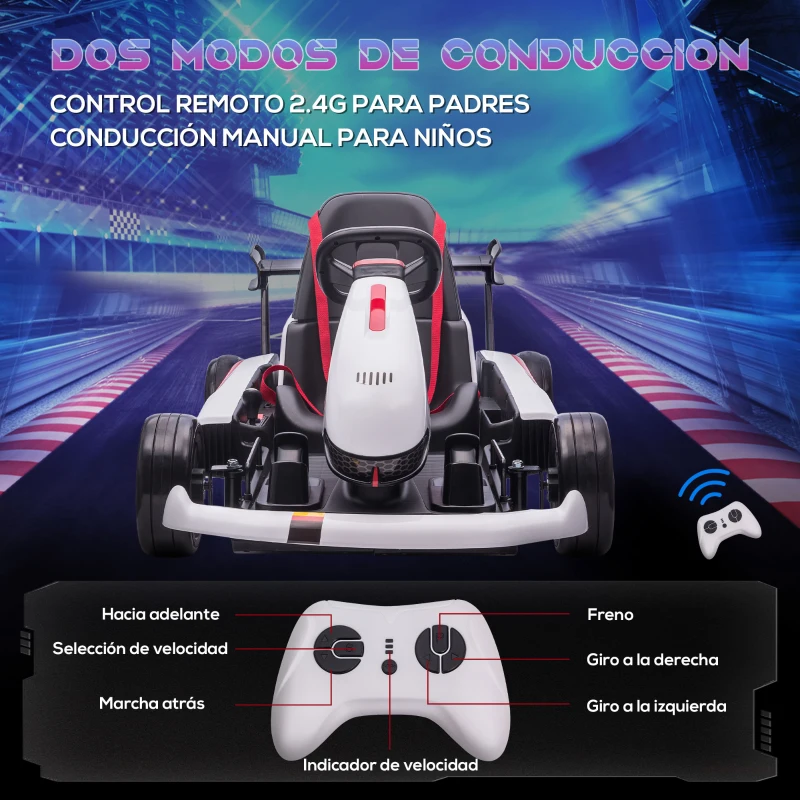 HOMCOM Kart Eléctrico para 4-8 Años Go Kart de Batería Velocidad 3-6 km/h con Mando a Distancia 116x74x57,5 cm Blanco