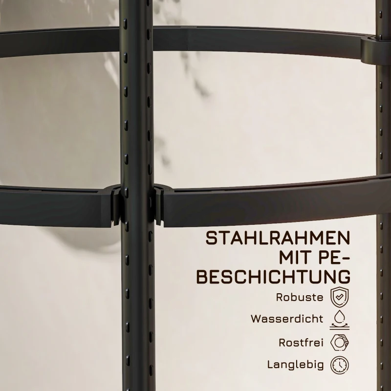 Outsunny Rankturm, Rankhilfe, versetzbare Ebenen, rostfreier Stahl, Ø50 x 195 cm, Schwarz