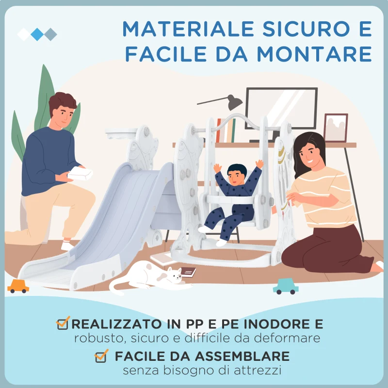 AIYAPLAY Gioco per Bambini 18-48 Mesi, Set 3 in 1 in Plastica con Altalena, Scivolo e Canestro, 150x185x92 cm,