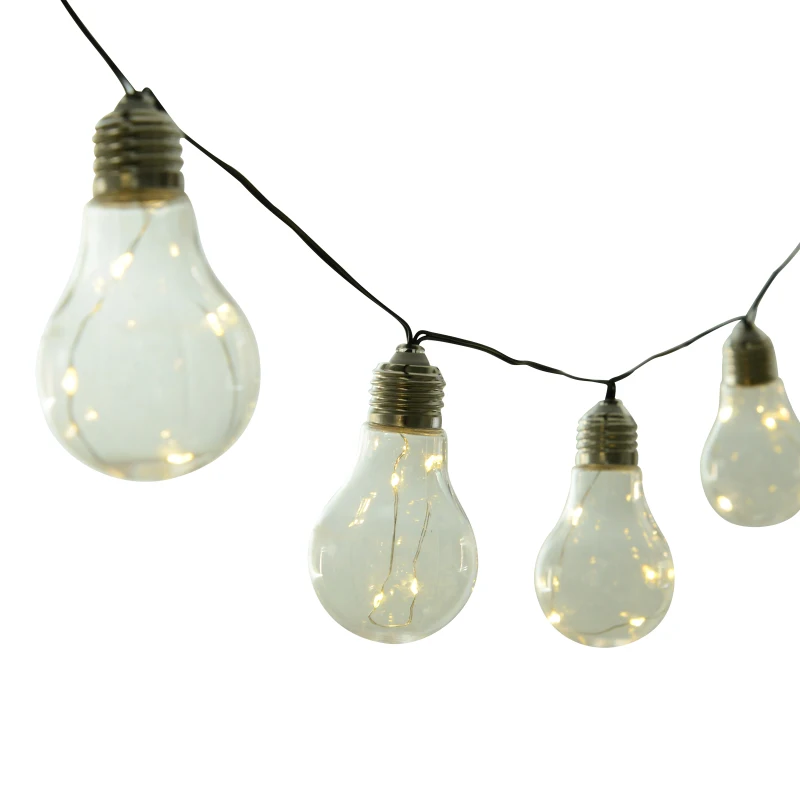 Outsunny Guirlandes lumineuses solaires extérieures - lot de 2 pièces - total 20 ampoules LED blanc chaud - longueur totale 7,6 m - norme IP44