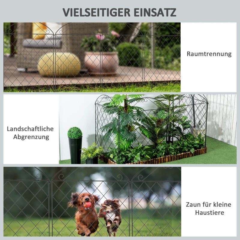 Outsunny Sichtschutz, Gartenzaun, stabiler Stahlrahmen, modulares Design, Metall, 348 cm L x 110 cm H, Schwarz