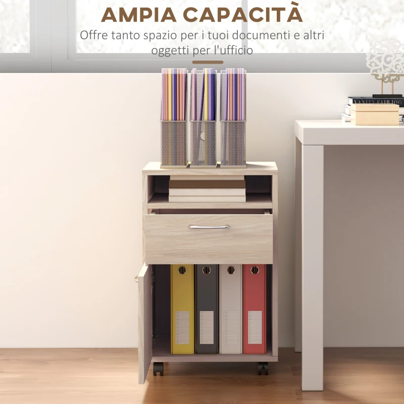 HOMCOM Cassettiera da Ufficio Portadocumenti con Ripiano Aperto e 2 Cassetti, in Legno e Metallo, 40x35x60 cm, Rovere