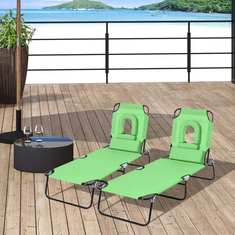 Outsunny Lot de 2 Bains de Soleil Pliable transat inclinable 4 Positions Chaise Longue de Lecture 3 Coussins fournis Vert