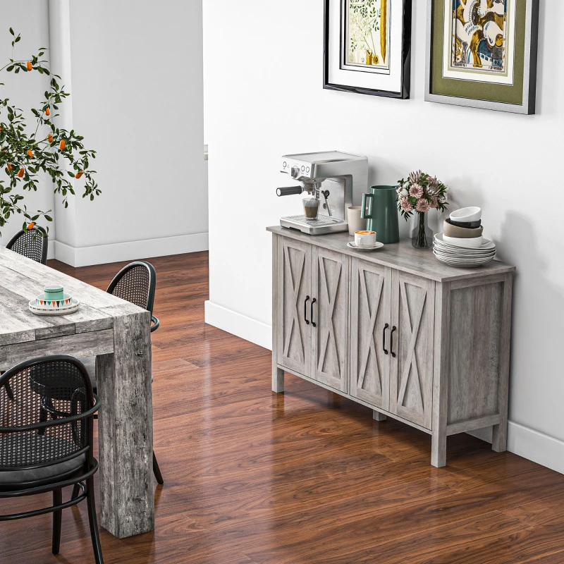 HOMCOM Mobiletto Multiuso stile Rustico con 4 Ripiani Portaoggetti Regolabili, in Legno, 120x37x75 cm, Grigio