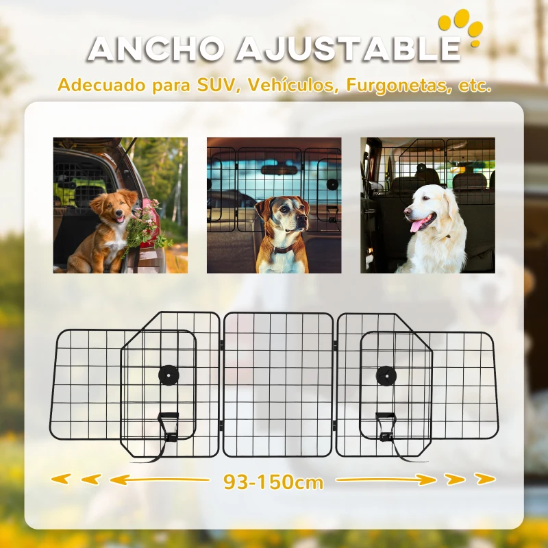 PawHut Barrera Protectora de Coche para Perros con Anchura Ajustable Rejilla para Perros de Coche Plegable 93-150x42 cm Negro