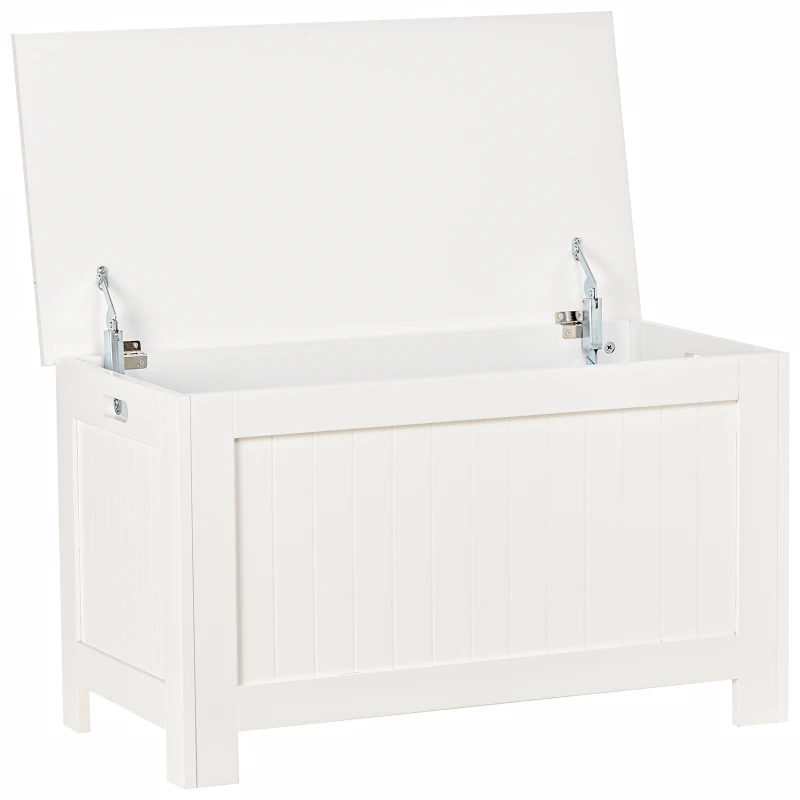 HOMCOM Sitzbank mit Stauraum im Landhausstil, inkl. Sicherheitsscharniere, Truhe, 81 cm x 40 cm x 46 cm, Weiß
