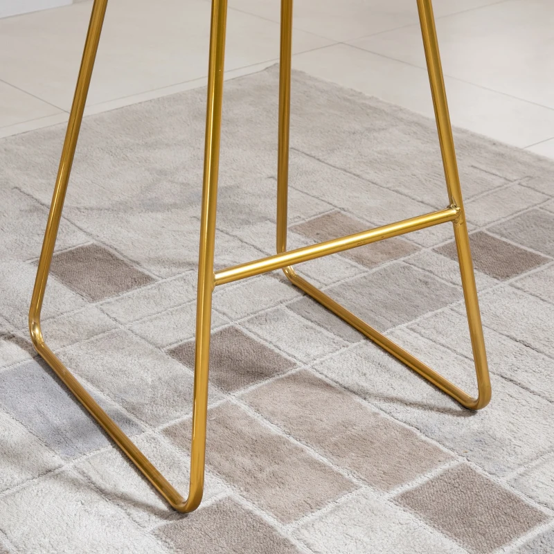 HOMCOM 2er-Set Barhocker Küchenhocker mit Rückenlehne Barstuhl Bistrohocker Tresenhocker für Küche Esszimmer Metall Samt-Touch-Polyester-Gewebe Gold+Schwarz 52,5 x 47 x 97 cm