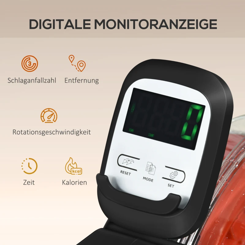 SPORTNOW Wasserrudergerät, klappbar, 6 Widerstände, Display, Handyhalterung, bis 120kg, Metallgestell, Schwarz