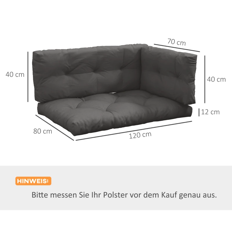 Outsunny Polsterauflage Gartenmöbelsitzkissen Sitzauflage, wetterbeständig, Knopfheftung, 120 cm x 80 cm x 12 cm, Grau