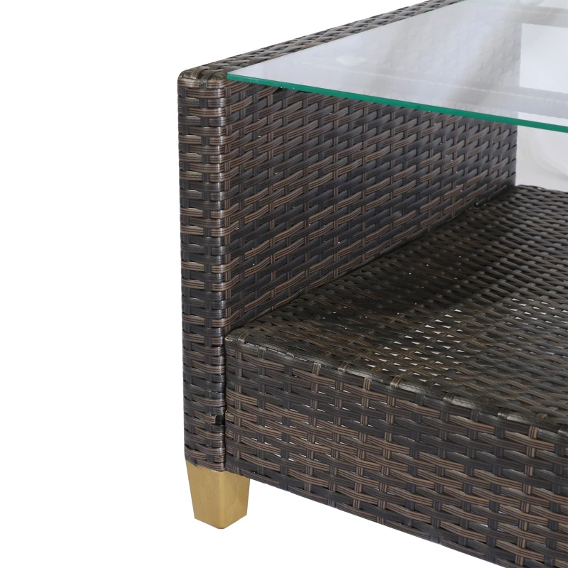 Outsunny Set Mobili da Giardino 4 Pezzi in Rattan PE e Tavolino, Divano e Poltrone Imbottiti Marrone e Beige 124x68x76cm