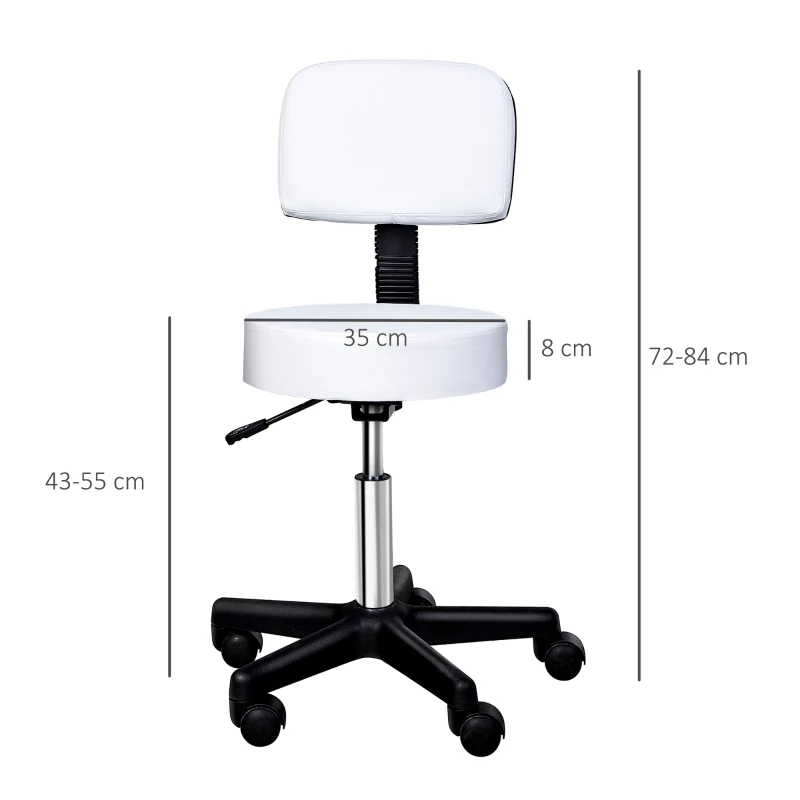 HOMCOM Massage Beauty Salon Spa Chair Stool Swivel Gas Lift Manicure Tattoo Stools Chair White