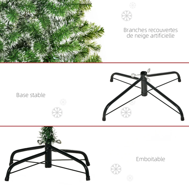 HOMCOM Arbre de Noël artificiel scène de neige Ø 75 x 150H cm 416 Réplique d'une branche d'épine Nordmann Grand Réalisme