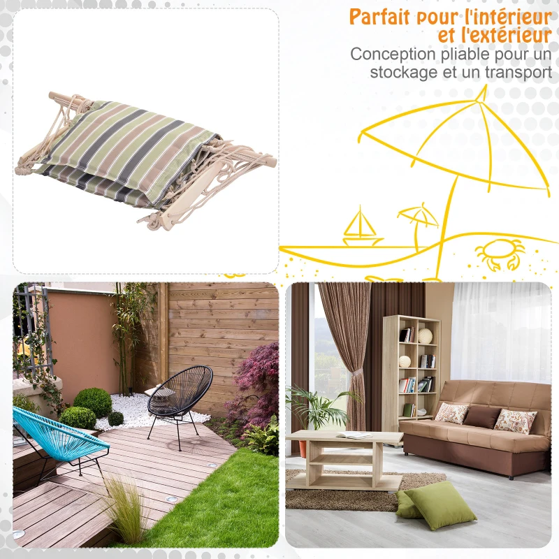 Outsunny Chaise Suspendue hamac de Voyage Respirant Portable dim. 100L x 49l x 106H cm Coton macramé Polyester Multicolore rayé