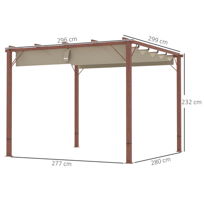 Outsunny 3 x 3 m Garten-Pergola, Verstellbares Terrassendach, Aluminium-Rahmen, UPF30+ Sonnenschutz, Naturholz(m-3)
