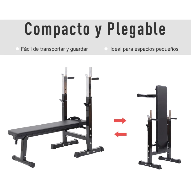 HOMCOM Banco de Pesas Plegable Banco de musculación Entrenamiento Máquina Gimnasio Gym Altura Ajustable Carga 150kg