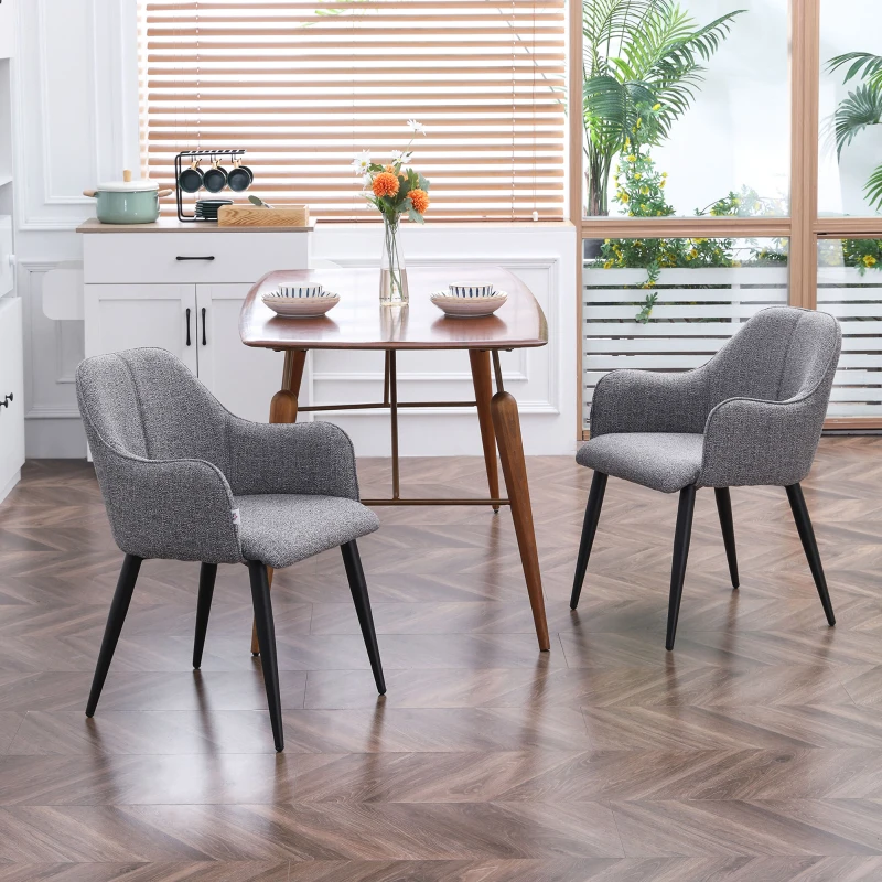 HOMCOM Lot de 2 chaises de salle à manger en tissu et piètement acier - assise enveloppante 55 x 58 x 79 cm gris foncé