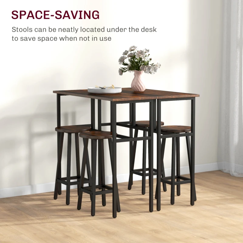 HOMCOM 6-Piece Bar Table Set, Counter Height Kitchen Dining Set with 2 High Tables & 4 Stools, Space Saving Compact Bar Furniture for Small Kitchens and Flats, Multiple Arrangements, Rustic Brown