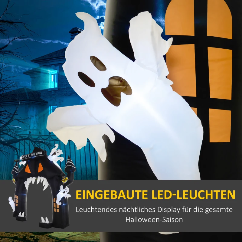 Outsunny Aufblasbarer Halloween-Torbogen, 4 Geister, LED-Lichter, wasserdicht, 300 x 76 x 300 cm(m-4)