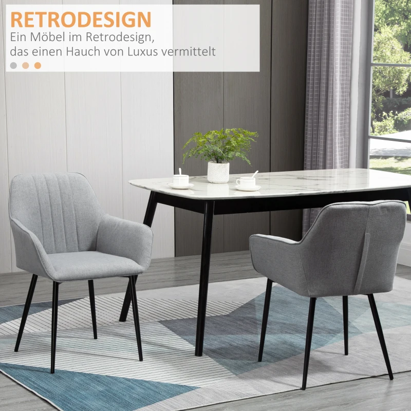 HOMCOM 2er Set Esszimmerstühle Essstühle Polsterstuhl mit atmungsaktivem Leinenbezug Wohnzimmerstuhl Sessel Küchenstuhl mit Rückenlehne Armlehne Leinen Hellgrau 59,5 x 56,5 x 81 cm